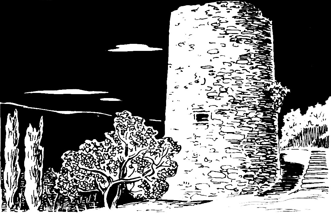 Крепость Алустон. Вид на Круглую башню. Рисунок.